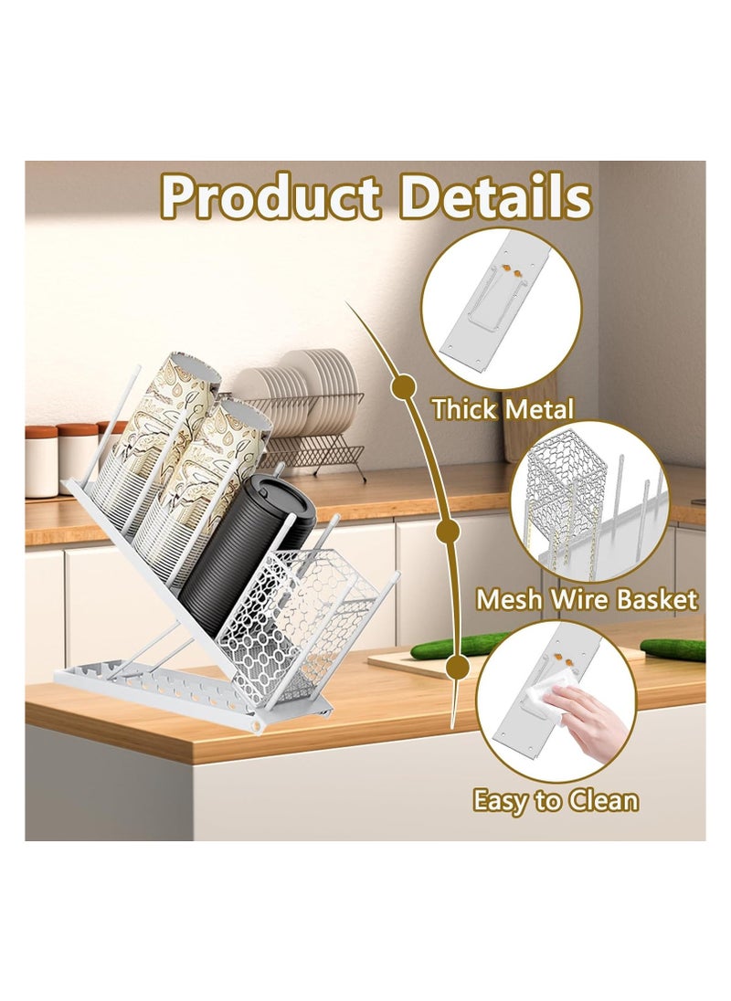 XICEN Adjustable Coffee Cup Holder Organizer 4 Compartment Disposable Cup Dispenser with Coffee Pod Straw Storage Basket for Coffee Station Bar Countertop Breakroom Metal (white)  - Image 2