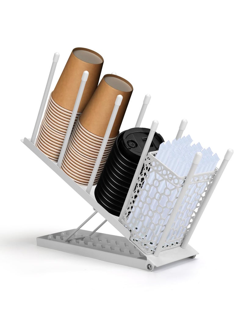 اكسيسن حامل أكواب القهوة،منظم تخزين القهوة قابل لتعديل الارتفاع مع سلة تخزين قش القهوة، لمحطة القهوة، المطبخ، غرفة الاستراحة - Image 1