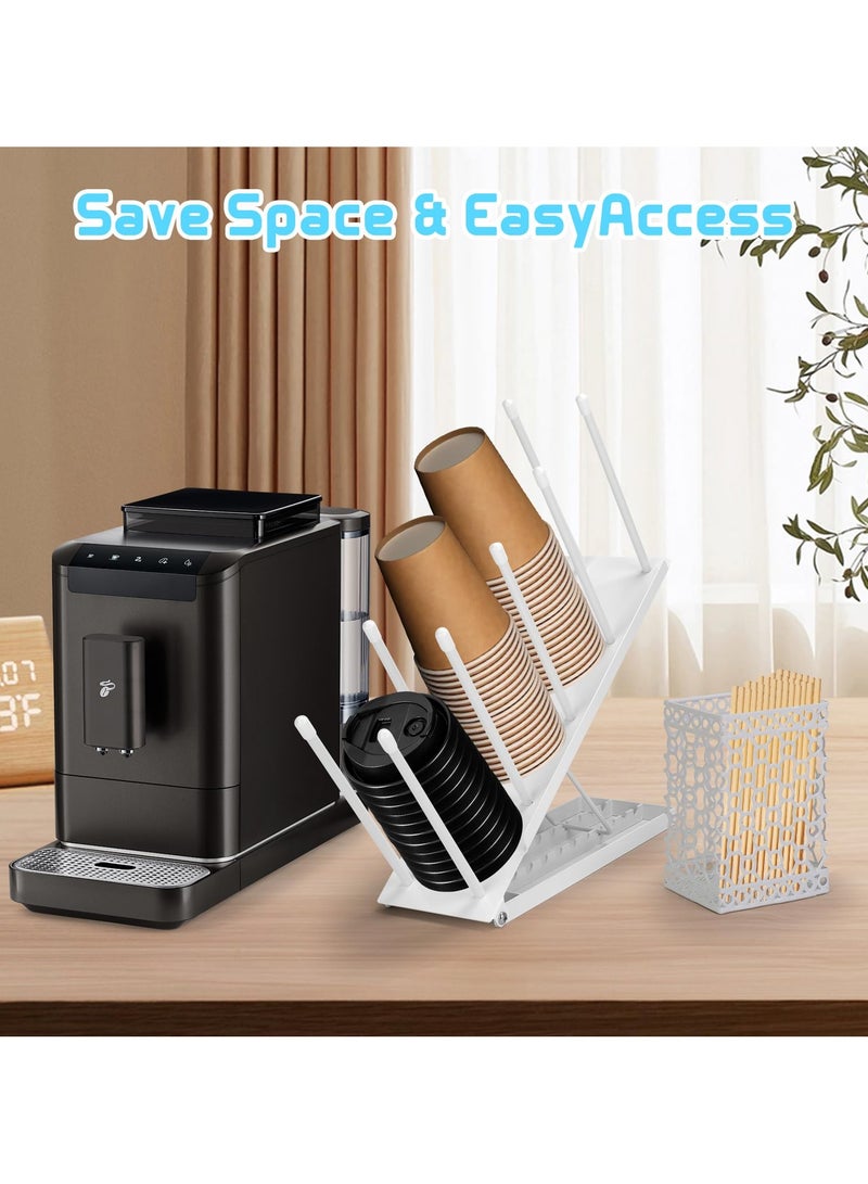 اكسيسن حامل أكواب القهوة،منظم تخزين القهوة قابل لتعديل الارتفاع مع سلة تخزين قش القهوة، لمحطة القهوة، المطبخ، غرفة الاستراحة - Image 2
