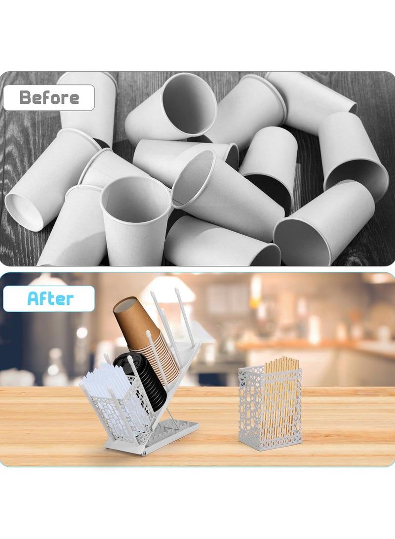 اكسيسن حامل أكواب القهوة،منظم تخزين القهوة قابل لتعديل الارتفاع مع سلة تخزين قش القهوة، لمحطة القهوة، المطبخ، غرفة الاستراحة - Image 3