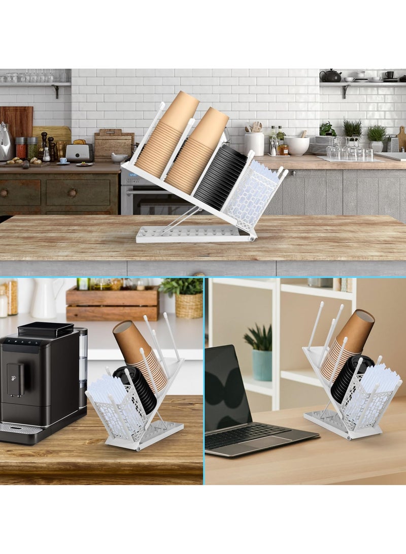 اكسيسن حامل أكواب القهوة،منظم تخزين القهوة قابل لتعديل الارتفاع مع سلة تخزين قش القهوة، لمحطة القهوة، المطبخ، غرفة الاستراحة - Image 5