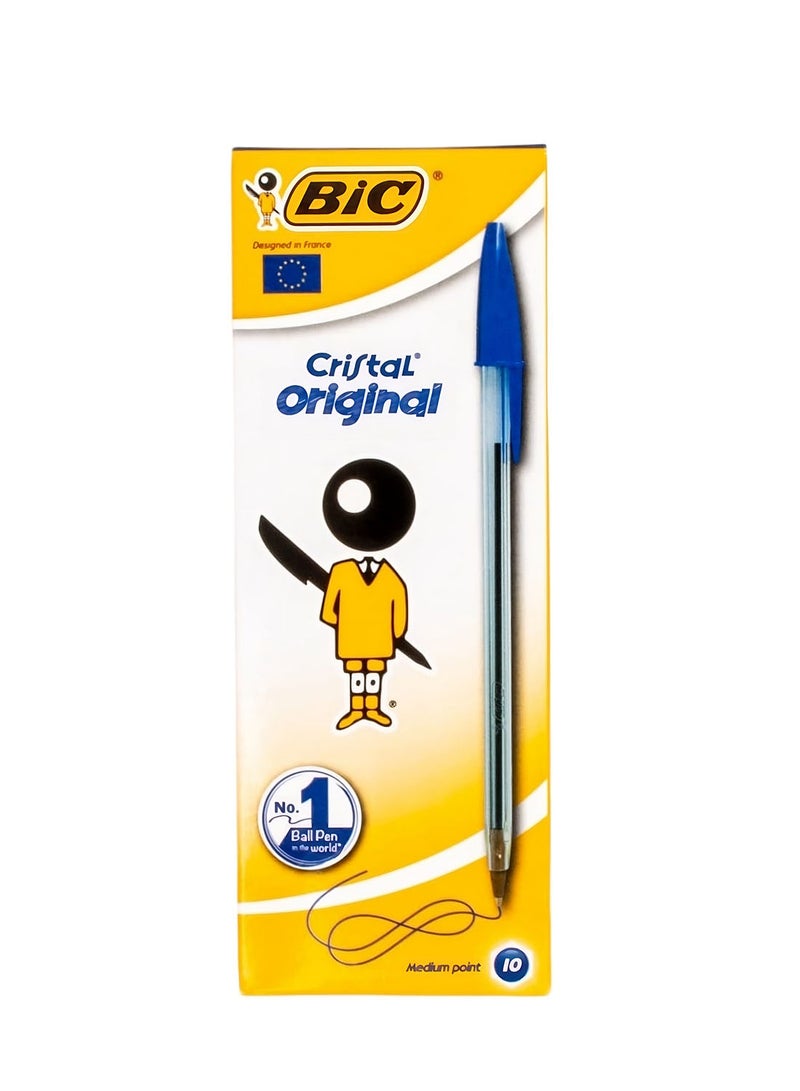 بيك كريستال أقلام حبر جاف طرف رفيع 1.0 ملم ، مستلزمات المدرسة والمكتب ، لتدوين اليوميات ، وتدوين الملاحظات ، والرسم - عبوة من 10 أقلام زرقاء - Image 1