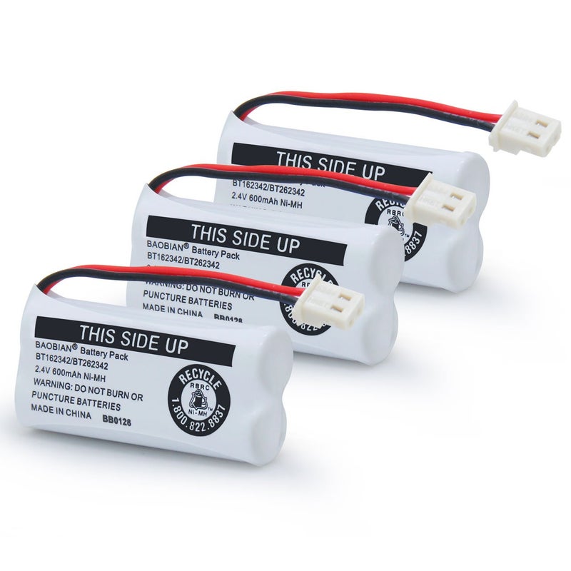 BAOBIAN BT162342/BT262342 Cordless Phone Batteries BT183342/BT283342 BT166342/BT266342 CS6114 CS6419 CS6719 EL52300 CL80111 2.4V 600mah Ni-Mh (3 Pack) - Image 2