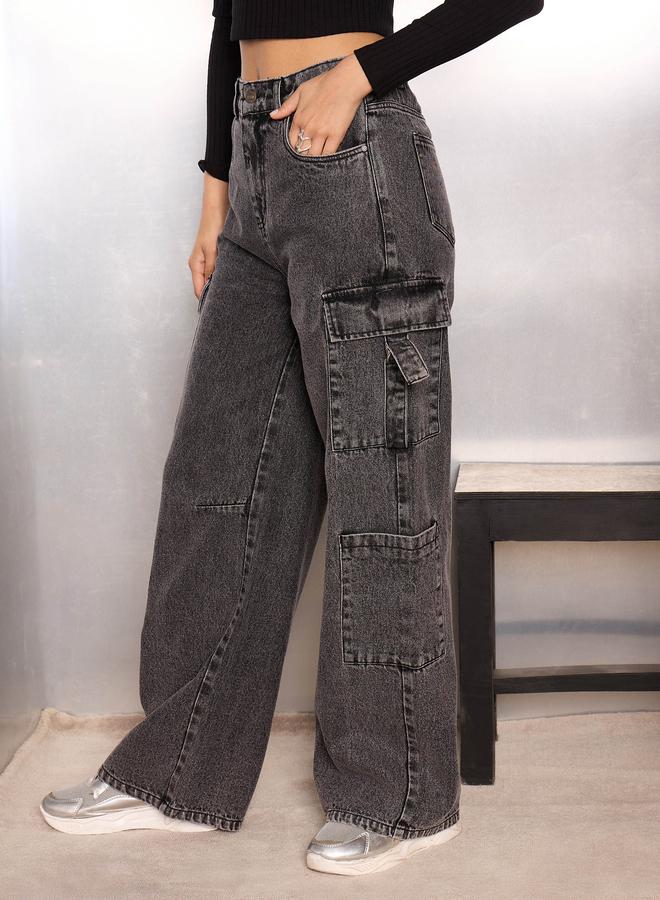 SASSAFRAS Grey Washed Cargo Jeans - Image 3