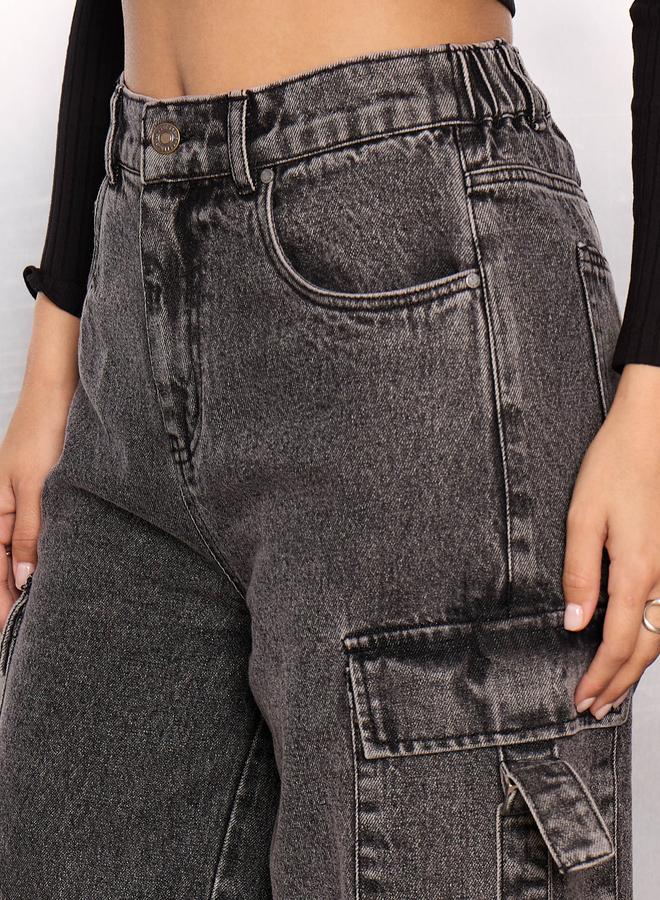 SASSAFRAS Grey Washed Cargo Jeans - Image 4