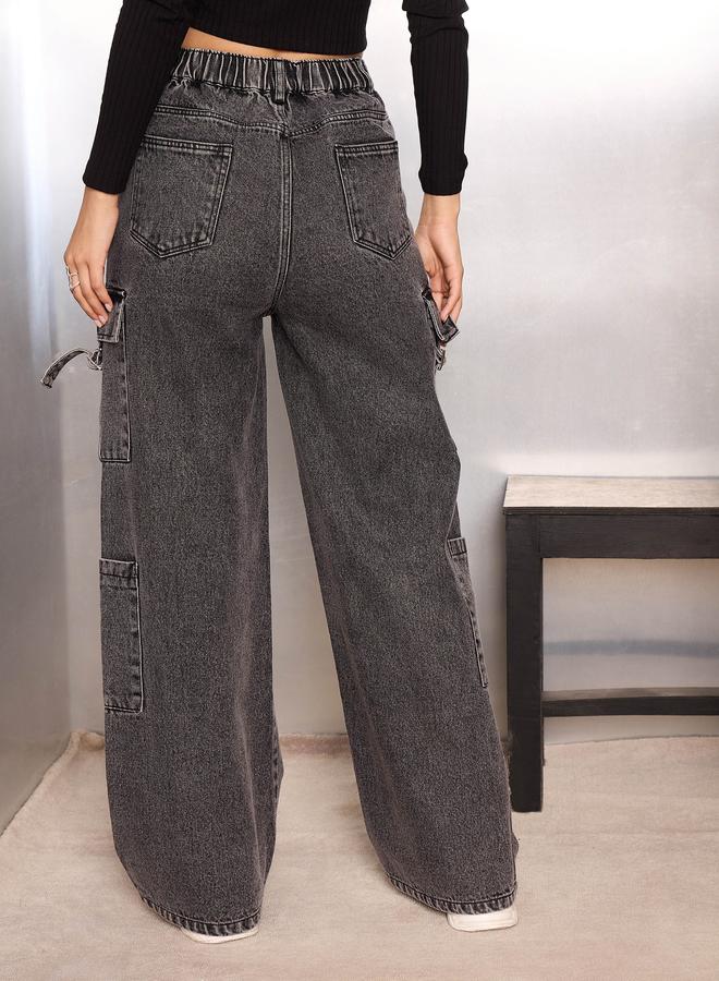 SASSAFRAS Grey Washed Cargo Jeans - Image 5