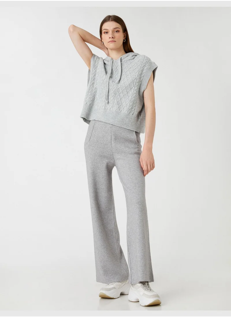 KOTON Wide Leg Tricot Trousers Drawstring Pocket