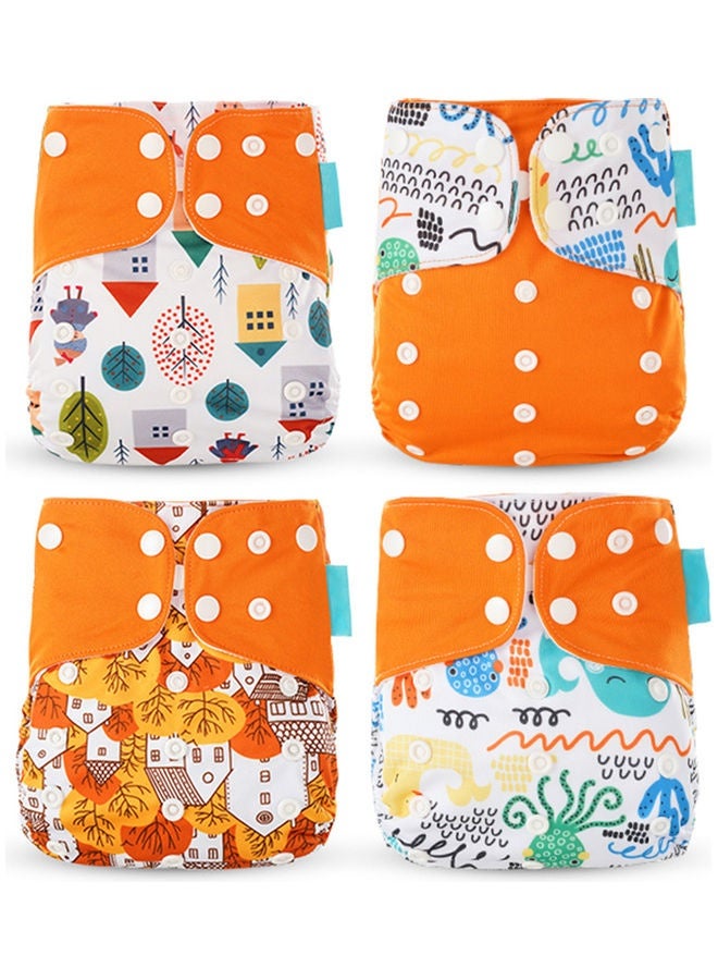 4pcs Washable Baby Cloth Diapers with Adjustable Snap Buttons at Waist  - Image 1