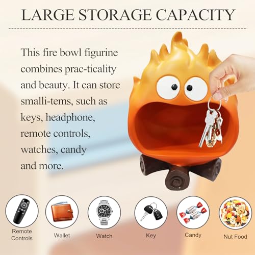 Dosker Funny Resin Flame Statue with Candy Dish & Key Dish, Entryway Table Candy Bowl Decor (Orange) - Image 4