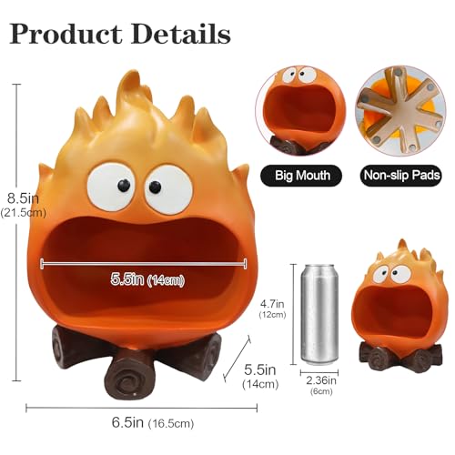Dosker Funny Resin Flame Statue with Candy Dish & Key Dish, Entryway Table Candy Bowl Decor (Orange) - Image 3