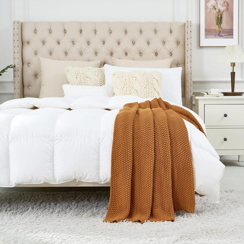 Longhui bedding لحاف منسوج بخيوط سميكة بلون برتقالي محمر، خفيف الوزن، من مادة القطن العضوي بنسبة 100%، مناسب للأريكة أو سرير الأطفال أو غرفة الرضع، يتناسب مع الطراز الريفي الأنيق والعصري، مقاس 51” × 63”， مع كيس للغسيل مرفق. - Image 4
