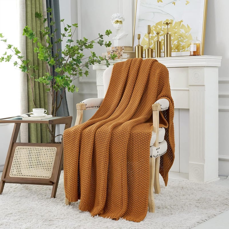 Longhui bedding لحاف منسوج بخيوط سميكة بلون برتقالي محمر، خفيف الوزن، من مادة القطن العضوي بنسبة 100%، مناسب للأريكة أو سرير الأطفال أو غرفة الرضع، يتناسب مع الطراز الريفي الأنيق والعصري، مقاس 51” × 63”， مع كيس للغسيل مرفق. - Image 3