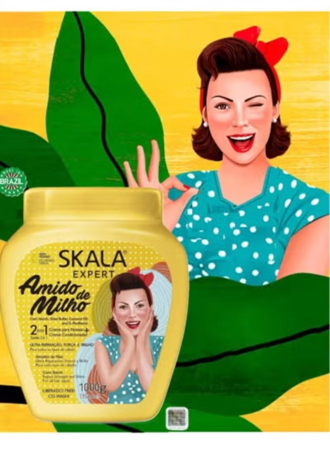 سكالا كريم معالجة الشعر سكالا أميدو دي ميلهو النباتي 2 في 1 غني بنشا الذرة وزبدة الشيا معزيت جوز الهند ودي-بانثينول يرطب ويصلح الشعر التالف 1000 جرام ( برازيلي الصنع ) - Image 2