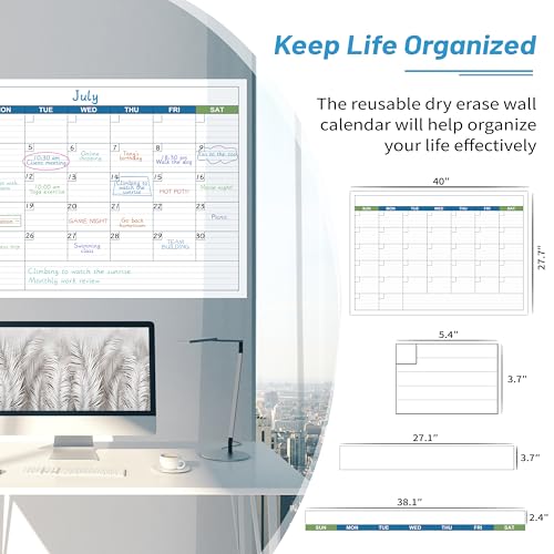 BooQool Large Dry Erase Calendar Undated 1 Month Dry Erase Calendar for Wall 40 x 28 Erasable Reusable Laminated Dry Erase Wall Calendar with 10 Round Stickers Large Space for Office - Image 3