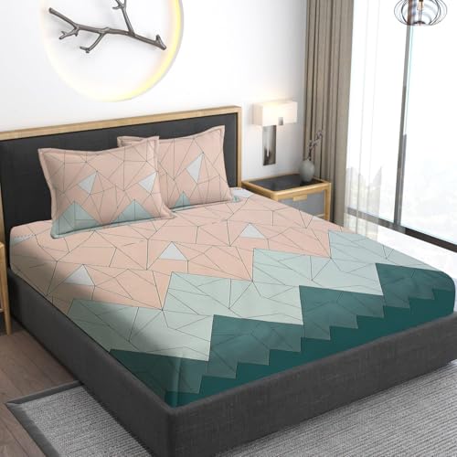 STARNSTYLE Polycotton 220 TC Soft Breathable Wrinklefree Floral Printed Double Bedsheets with 2 Regular Size Pillow Covers Pastle Green - Image 1