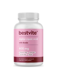 BESTVITE BESTVITE Alpha Lipoic Acid 600mg (per Capsule) with Biotin to Enhance Absorption (120 Vegetarian Capsules) No Fillers - No Stearates - No Flow Agents  - Image 1
