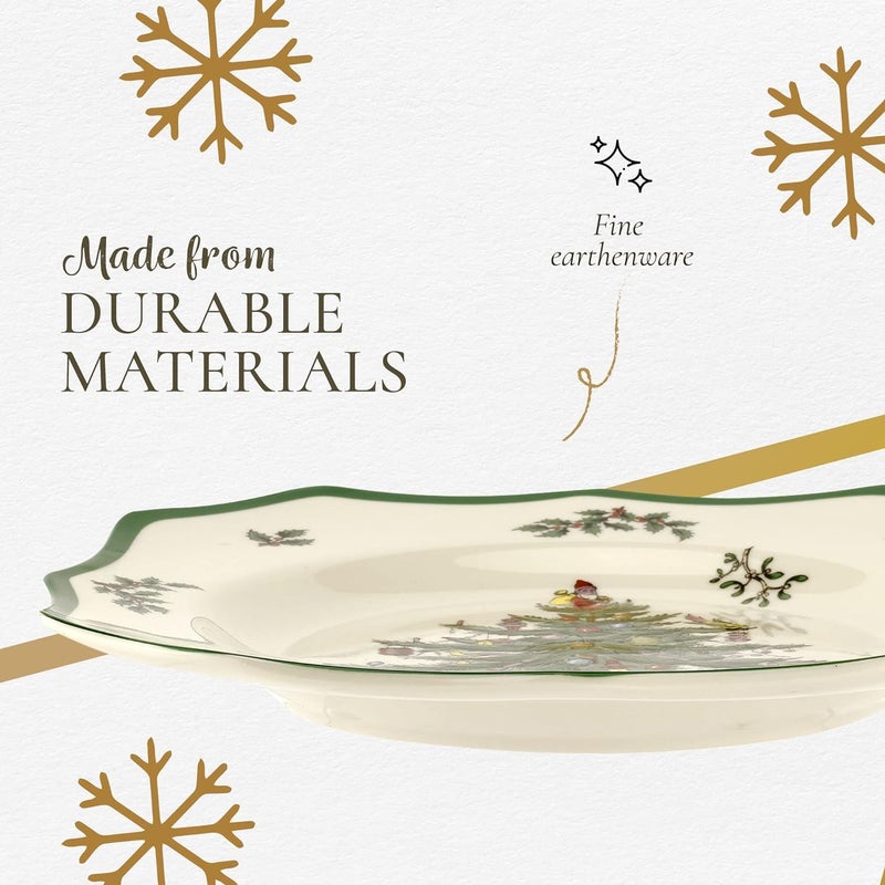 Spode Christmas Tree Scalloped Dinner Plate  HolidayThemed Stoneware Large Plate  105 Inch Christmas Dinner Dish Featuring Colorful Gifts  Mistletoe Accents  Dishwasher  Microwave Safe - Image 4