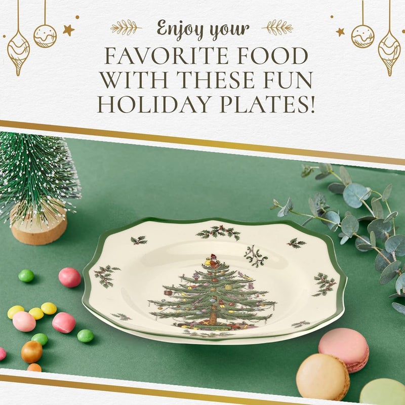 Spode Christmas Tree Scalloped Dinner Plate  HolidayThemed Stoneware Large Plate  105 Inch Christmas Dinner Dish Featuring Colorful Gifts  Mistletoe Accents  Dishwasher  Microwave Safe - Image 5