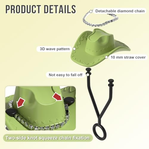Utuichuo Silicone Cowboy Hat Straw Toppers, 6 Pcs, Detachable Decoration, Compatible with Stanley Cup 30oz/40oz & Other 10mm Straw Tumblers - Image 4
