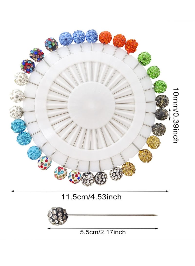 Hijab Pins with Safety Caps, 30Pcs Colorful Crystal Rhinestone Pins, Scarf Pins, Brooch Pins, Shawl Sweater Cardigan Safety Pins, Wedding Pins, Sewing Snag-Free Pins - Image 2