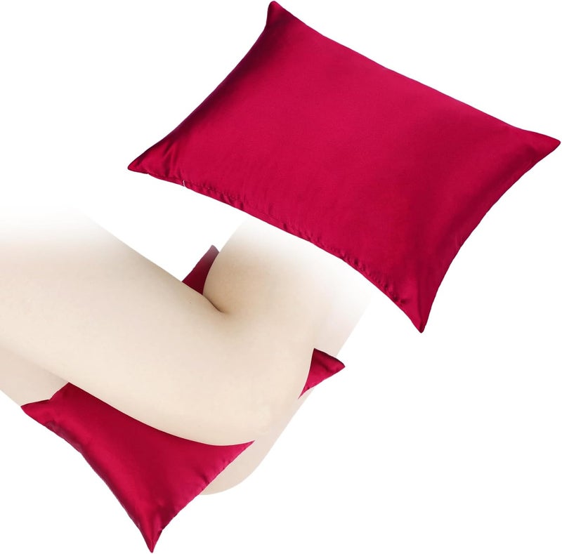 HapiPoppy Knee Pillow Leg Pillows 11" x 7.8" Silky Small Hip Support Pillows Smooth Cooling Between Legs for Side Sleepers Sciatica Joints Pain Relief Machine Washable Post Surgery Cushion Gifts, Satin Burgundy - Image 1