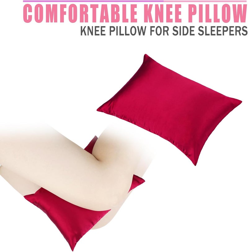 HapiPoppy Knee Pillow Leg Pillows 11" x 7.8" Silky Small Hip Support Pillows Smooth Cooling Between Legs for Side Sleepers Sciatica Joints Pain Relief Machine Washable Post Surgery Cushion Gifts, Satin Burgundy - Image 3