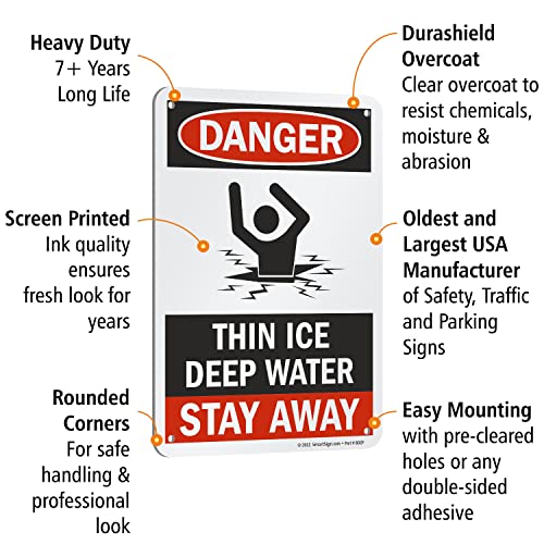 SmartSign "Danger - Thin Ice, Deep Water, Stay Away" Sign | 7" x 10" Aluminum - Image 4