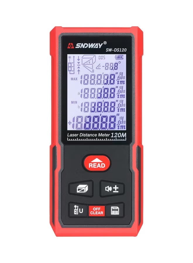 إس إن دي واي جهاز مقياس ليزر رقمي للمسافات SW-DS120 بطول 120 متر، متر قياس ليزر عالي الدقة مع شاشة LCD، متر ليزر محمول بالأشعة تحت الحمراء، متر الكتروني احترافي، مقياس ليزر لقياس المسافات، جهاز قياس الطول ومقياس الطول** ومقياس طول، مثالي لأعمال قياس ليزر وقياس طول في المنازل ومواقع البناء** - Image 1