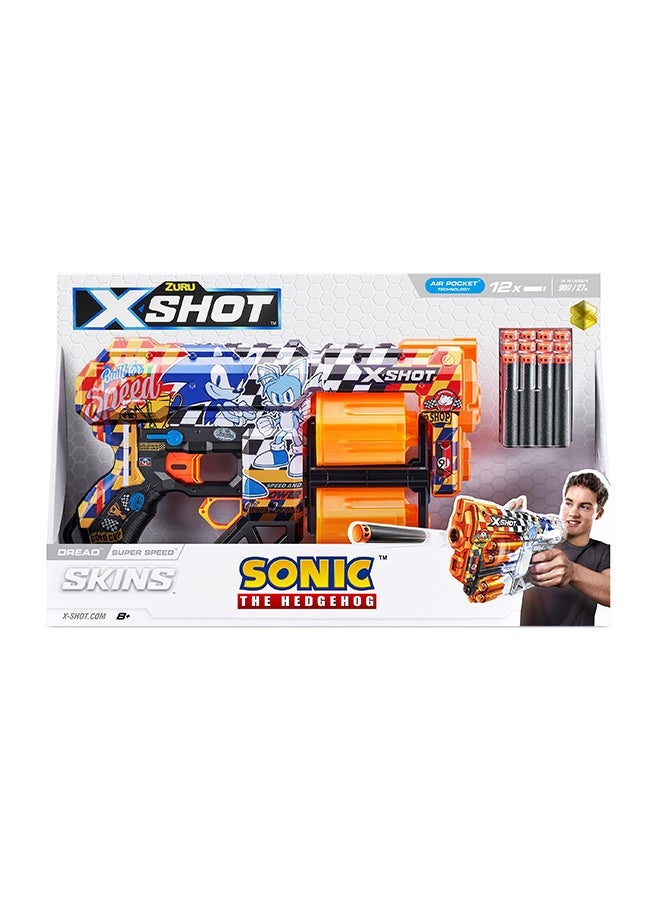 X-Shot جلود دريد سونيك 12 سهم سرعة فائقة - لعبة تصويب حركية للأطفال، المراهقين، البالغين، الأولاد والبنات، أنشطة خارجية في العطلات، هدايا للأطفال من عمر 8 سنوات فما فوق - Image 1