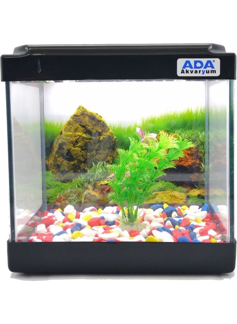 Ada Akvaryum Island Aquarium Mini Aquarium Black 20X20X15 Aquarium Colorful Gravel Plastic Plant Background  - Image 1