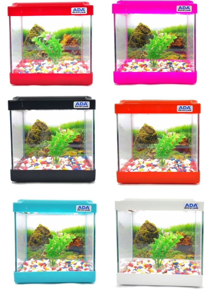 Ada Akvaryum Island Aquarium Mini Aquarium Black 20X20X15 Aquarium Colorful Gravel Plastic Plant Background  - Image 2