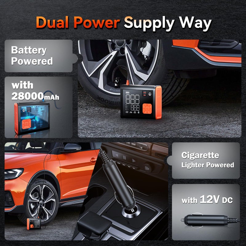 ZUZEE Tire Inflator Portable Air Compressor, 150 PSI Dual Cylinder 3X Faster Portable tire inflator, 28000mAh Dual Power Mode Portable Air Pump for Car Tires, Motorcycle Tires, Bikes Tires, Balls, etc - Image 5