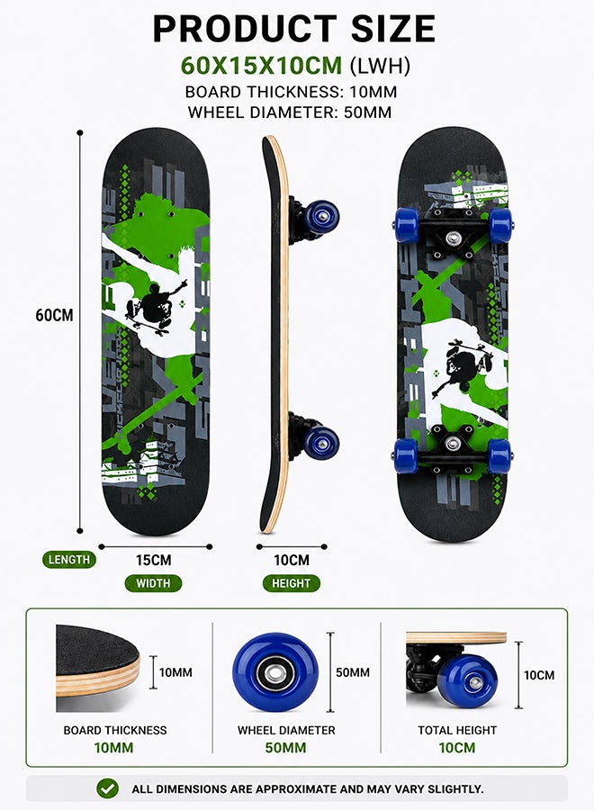 Toshionics Complete Standard Skateboards With PU Wheels For Beginners Boys Girls Teenager Wooden Canadian Maple Cruiser Pro Skate Board - Image 2