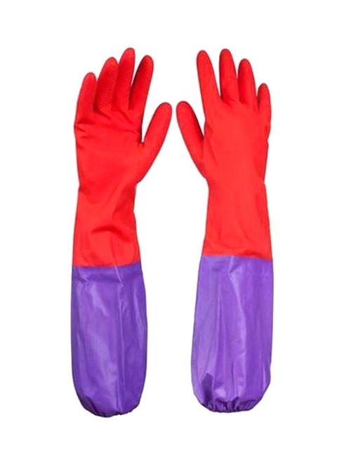 2-Piece Long Sleeves Gloves , Waterproof Dishwashing Gloves, Extended Rubber Gloves For Cleaning And Scrubbing Dishes Red/Purple