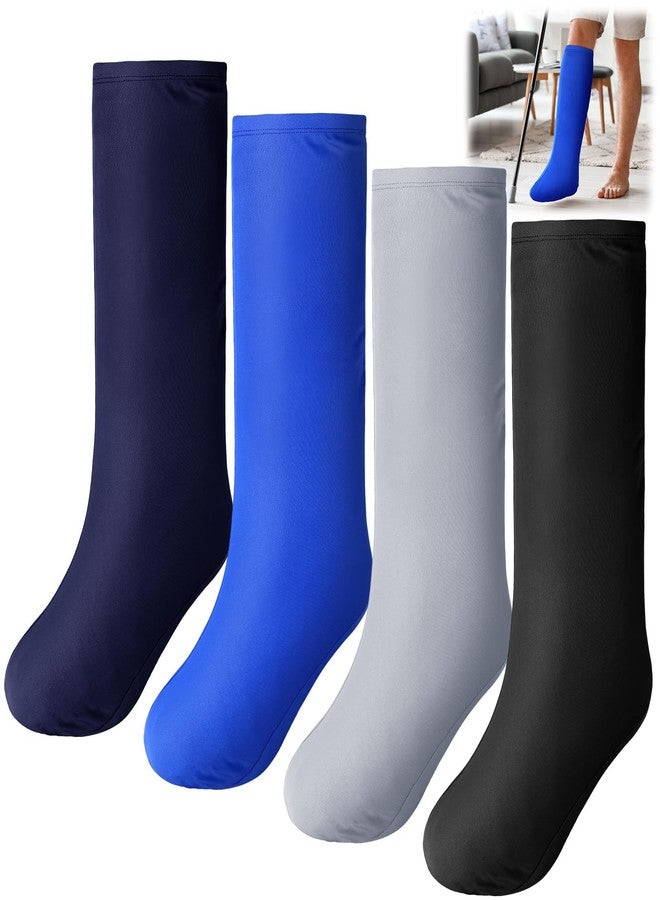 Shyyween 4 Pcs Leg Cast Cover Medium Short Cast Sock Cover Below the Knee Leg Sleeve for Foot Men Women Plaster Stocking Protective(Black, Blue, Gray,Dark Green) - Image 1