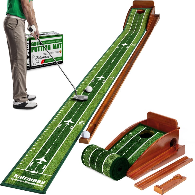 Kalramay Putting Green Indoor Golf Putting Mat â€“ Easy to Assemble with Automatic Ball Return, Wrinkle-Free Close to Real Green Speed, Suitable for Office, Recreation Room, Patio - Image 1