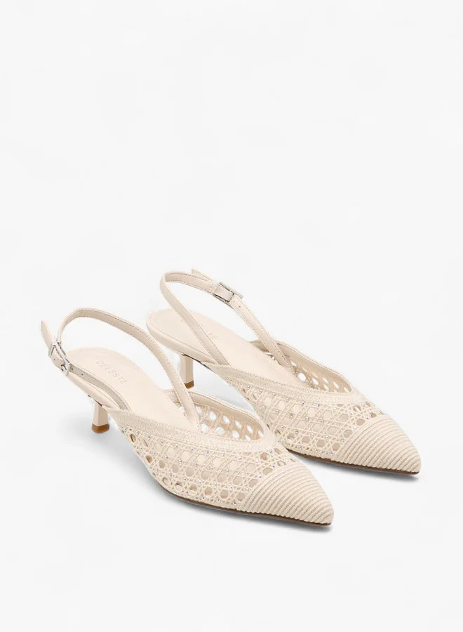 سيليست Women's Textured Pointed Toe Shoes with Kitten Heels
