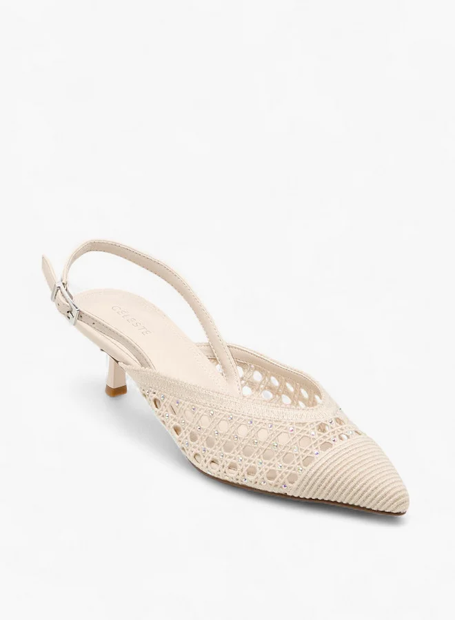 سيليست Women's Textured Pointed Toe Shoes with Kitten Heels