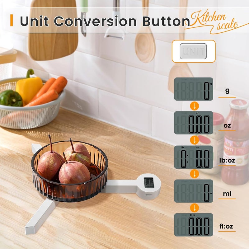 BEEWIN Folding Food Scale,Digital Kitchen Scale,Highly Accurate Compact Small Scale with LCD Display,Portable Food Scale Multiple Units Supported, Travel Scale for Measuring Intake of Healthy - Image 2