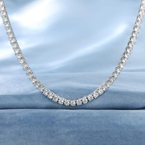 Gemsme 18K White Gold Plated 3.0mm Round Cubic Zirconia Classic Tennis Necklace For Women 22 Inch - Image 5