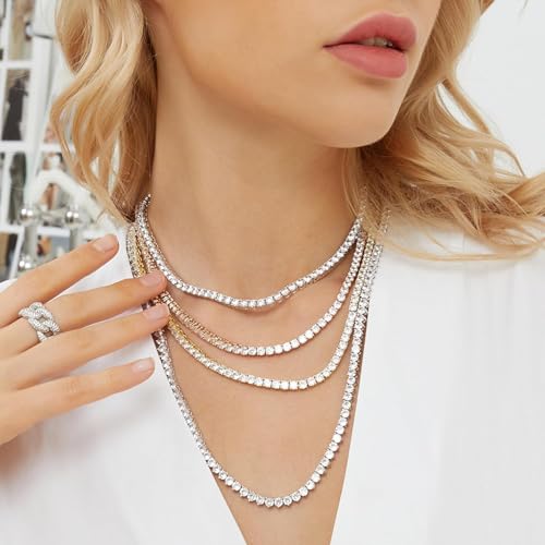 Gemsme 18K White Gold Plated 3.0mm Round Cubic Zirconia Classic Tennis Necklace For Women 22 Inch - Image 4