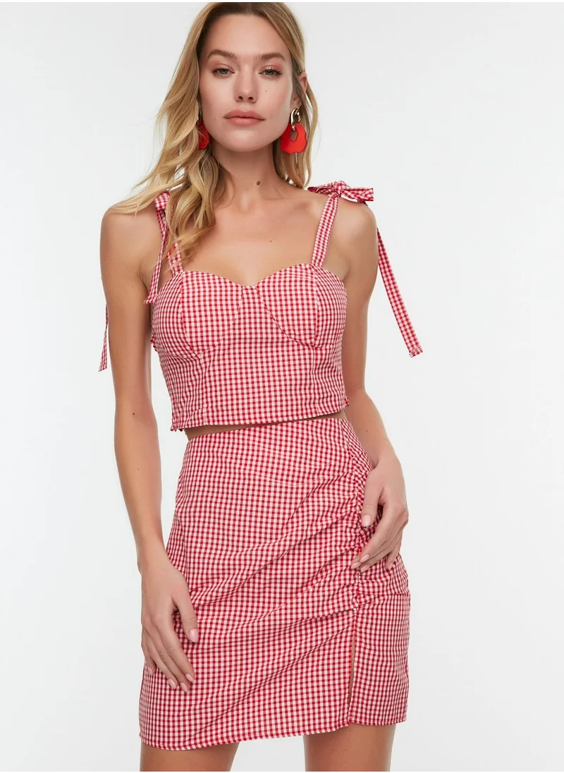 trendyol Gingham Crop Top & Skirt Set