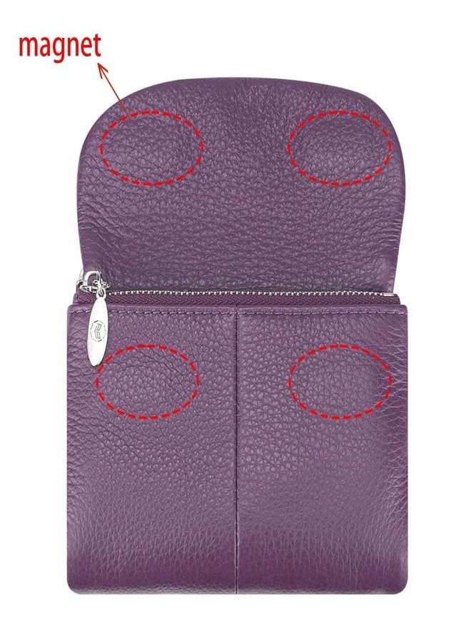 Royal Bagger RFID Blocking Women's Short Wallet Genuine Cow Leather Multi-card Slots Card Holder Trifold Purse Magnetic Opening 2063 (Purple) - Image 4