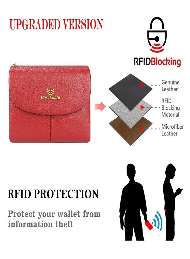 Royal Bagger RFID Blocking Women's Short Wallet Genuine Cow Leather Multi-card Slots Card Holder Trifold Purse Magnetic Opening 2063 (Purple) - Image 2