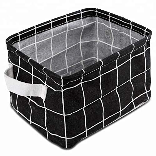KolorFish Cute Fabric Storage Basket Bins, Home Decor Canvas Organizers Bag, Storage Bins Basket for Adult Makeup, Baby Toys Liners, Books (1 Unit, Black Checks) - Image 2