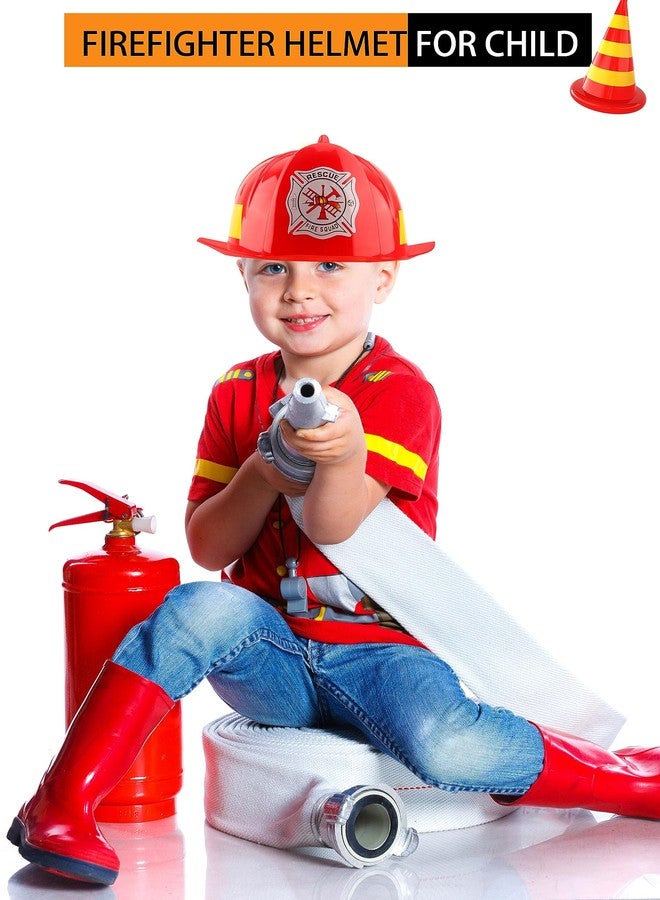 Cotiny 2 Pieces Kids Firefighter Helmet Plastic Fireman's Cosplay Hats for Boys Girls Firefighter Dress up Halloween Party Costume (Red,Black) - Image 3