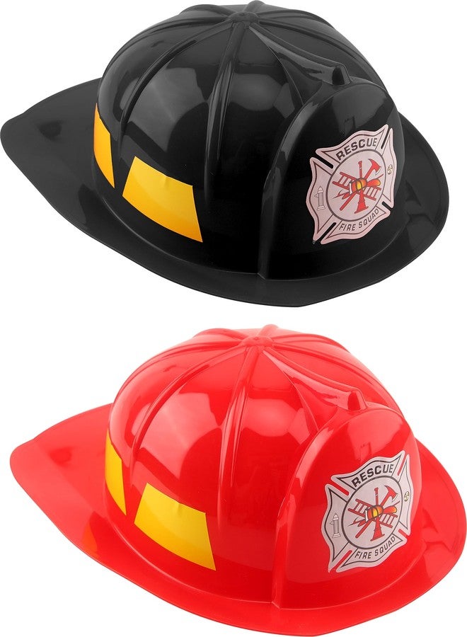 Cotiny 2 Pieces Kids Firefighter Helmet Plastic Fireman's Cosplay Hats for Boys Girls Firefighter Dress up Halloween Party Costume (Red,Black) - Image 1