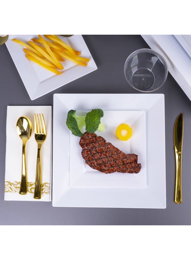 Goodluck 60 Pack Disposable Square Plastic Plates - Heavy Duty Dinner (9.5") & Dessert (6.5") Plates - Fancy for Wedding, Holiday, Birthday - White - Image 2