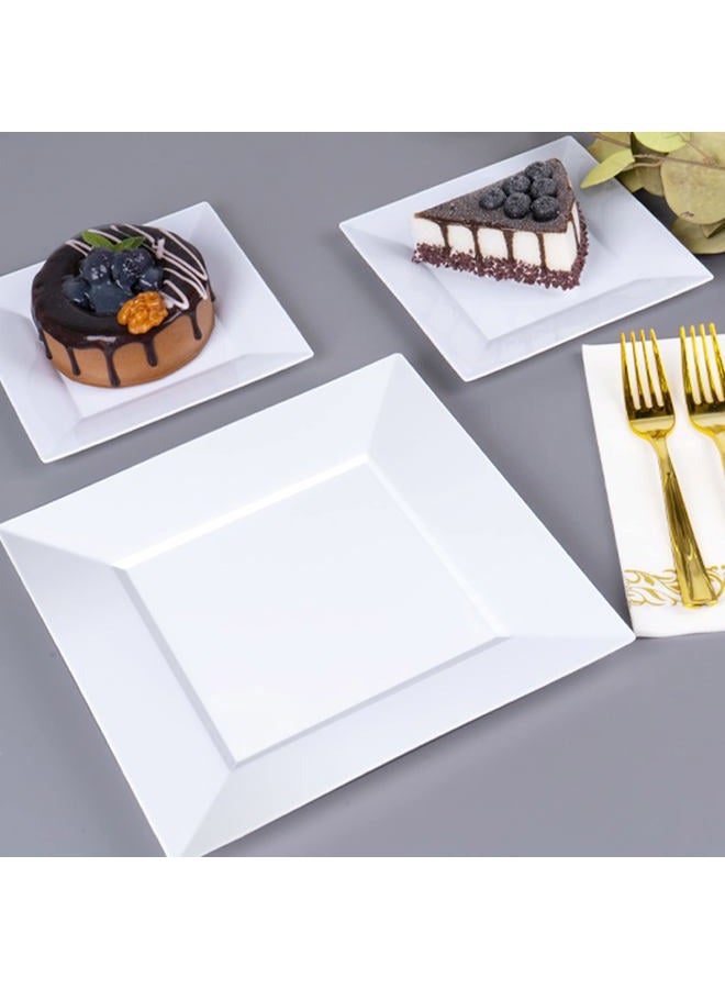 Goodluck 60 Pack Disposable Square Plastic Plates - Heavy Duty Dinner (9.5") & Dessert (6.5") Plates - Fancy for Wedding, Holiday, Birthday - White - Image 5