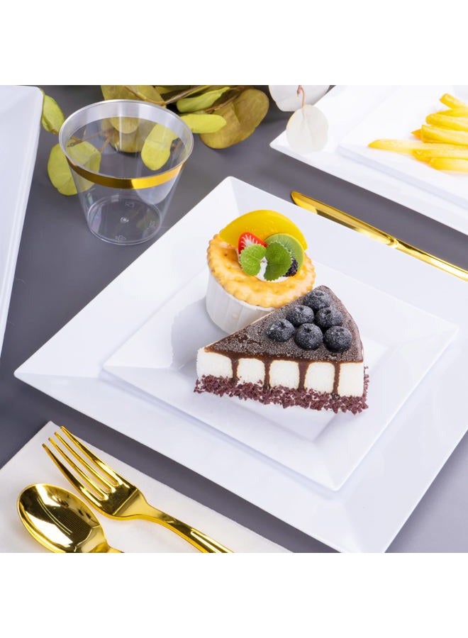 Goodluck 60 Pack Disposable Square Plastic Plates - Heavy Duty Dinner (9.5") & Dessert (6.5") Plates - Fancy for Wedding, Holiday, Birthday - White - Image 4